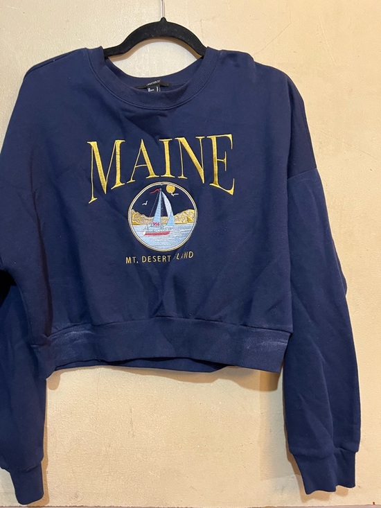 Forever 21 Sweaters - Forever 21 Navy Crop Sweatshirt with Yellow Maine Sail Graphic